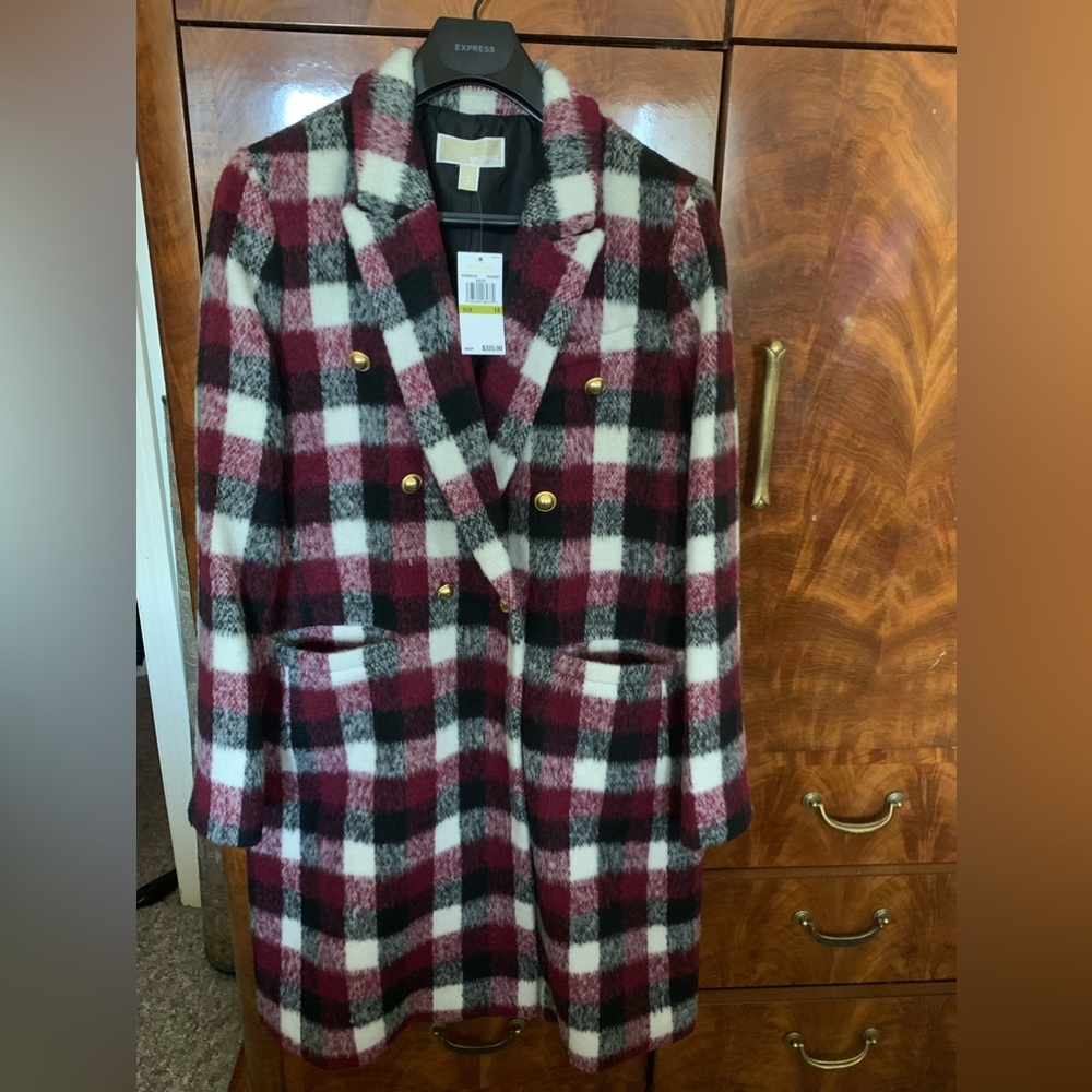 Michael Kors plaid coat size 14 new with tags